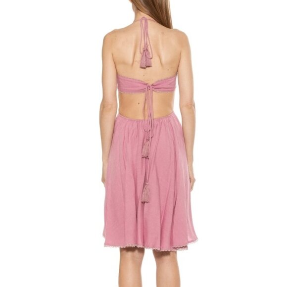 ALEXIA ADMOR Size 8 Women's Ali Halter Dress Lace Trim Cutout Fit and Flare Pink - Picture 3 of 15